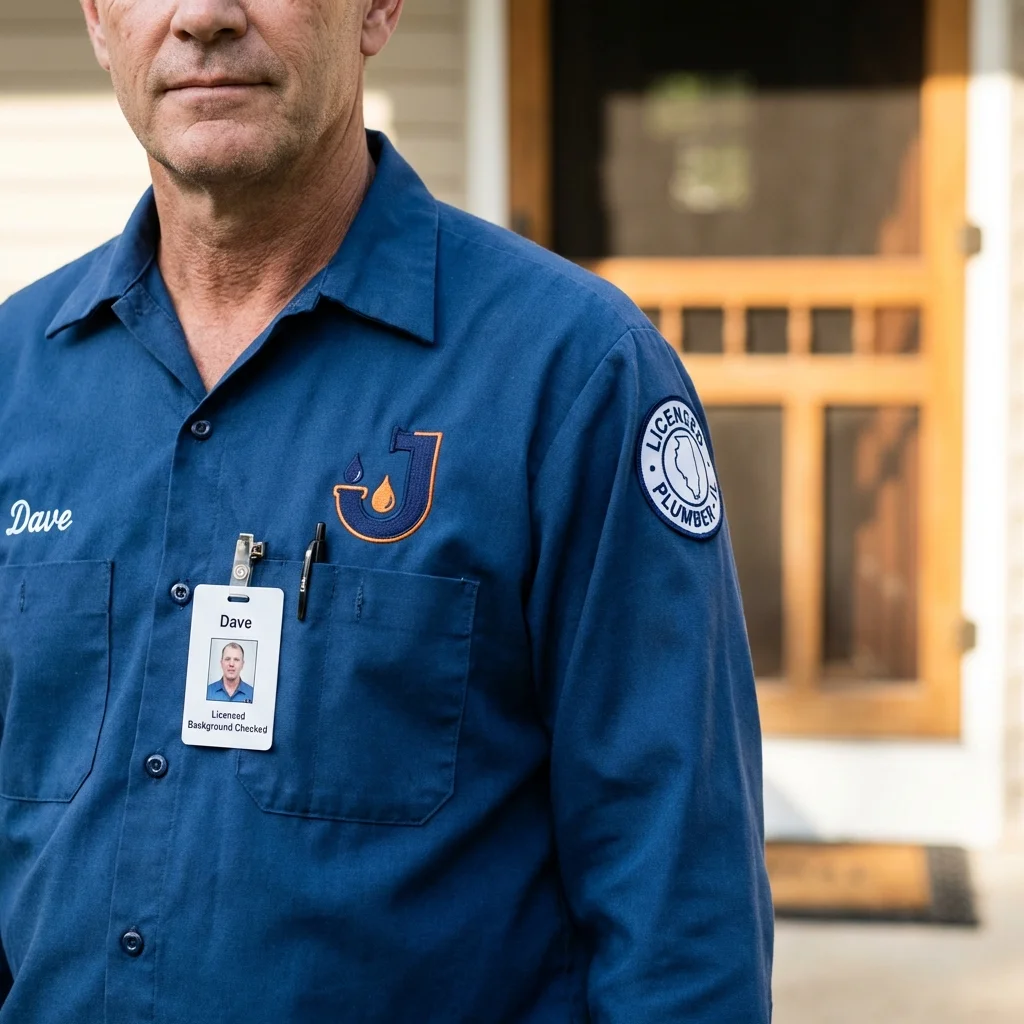 Licensed plumber showing ID badge in Warroad, MN