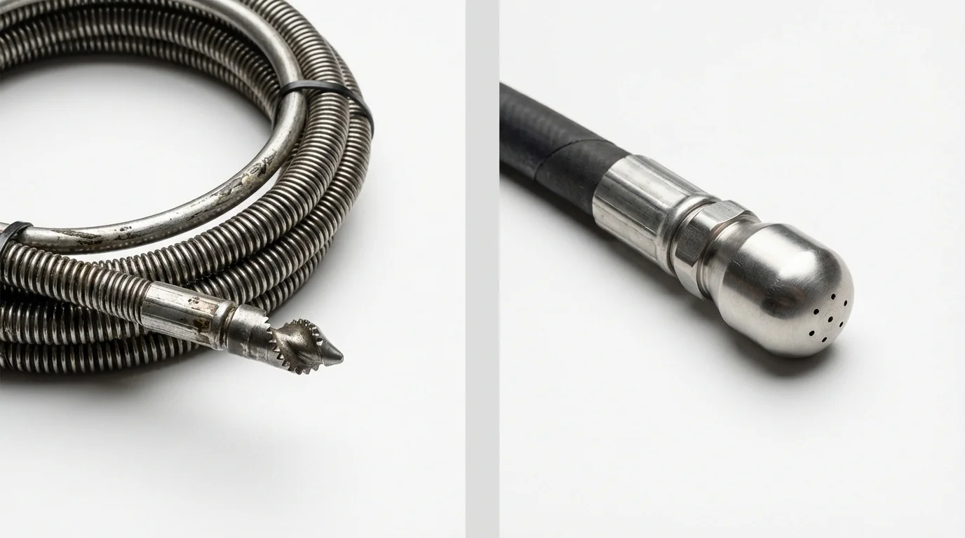 Drain snake cable and hydro jetting nozzle used for drain cleaning in Warroad, MN