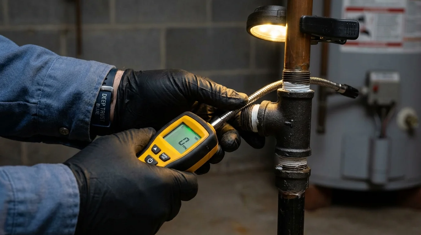 Gas leak detection with electronic sniffer by Johns Plumbing LLC in Warroad