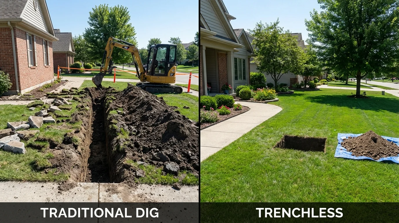 Trenchless sewer repair with minimal yard damage versus traditional excavation in Warroad, MN